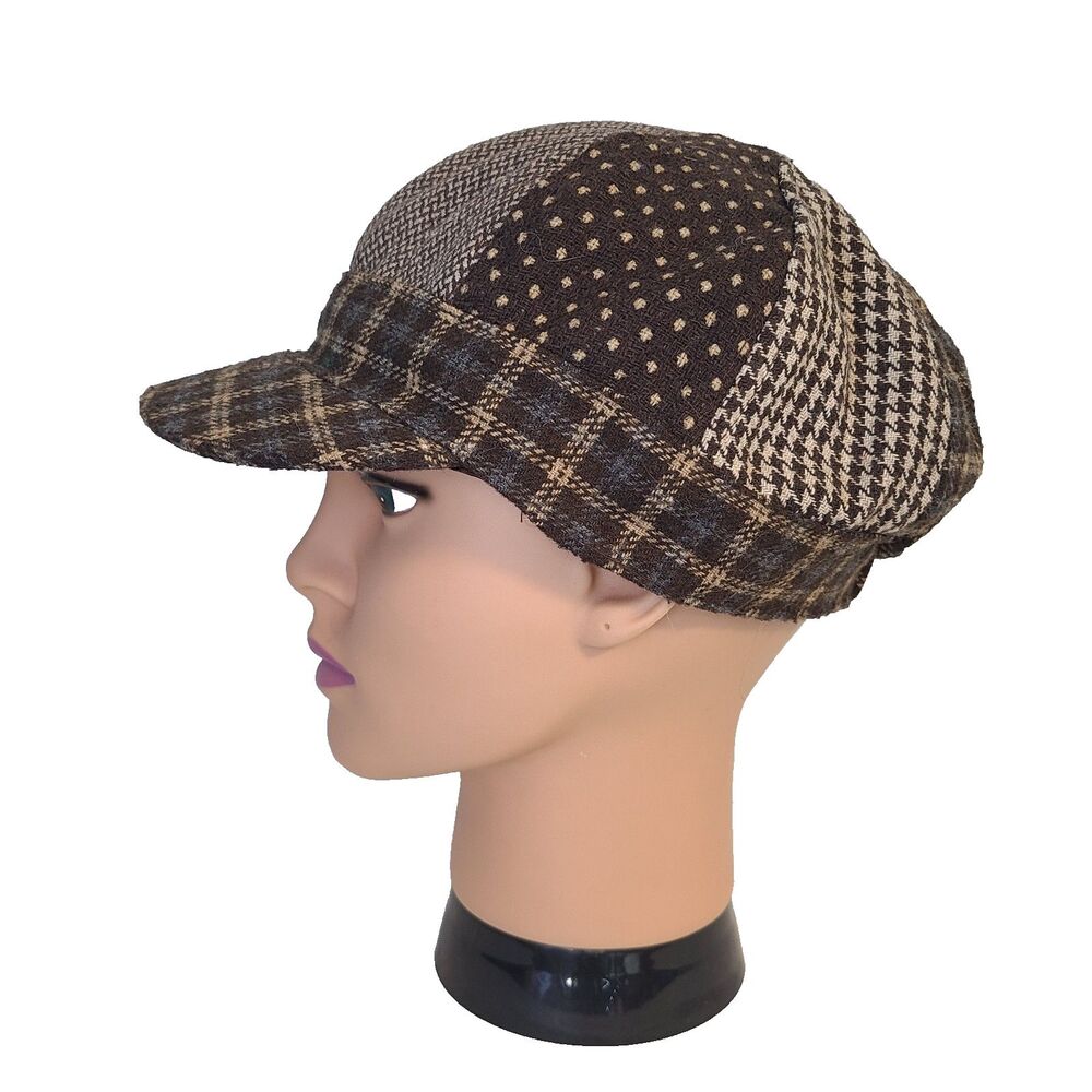 ABG Patchwork Newsboy Hat Plaid Tweed Houndstooth Baker Boy Cap Dark Academia OS